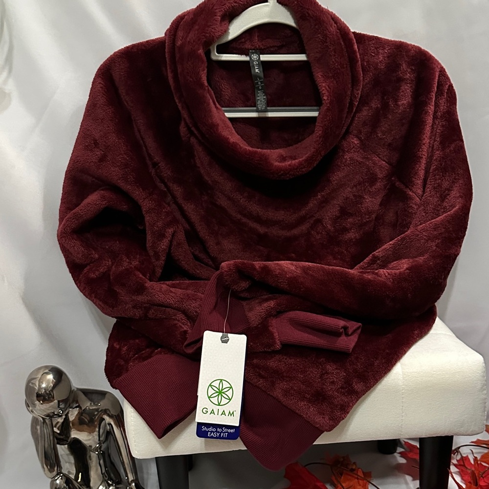 GAIAM Women's Deep Red Cowl Neck Sweater